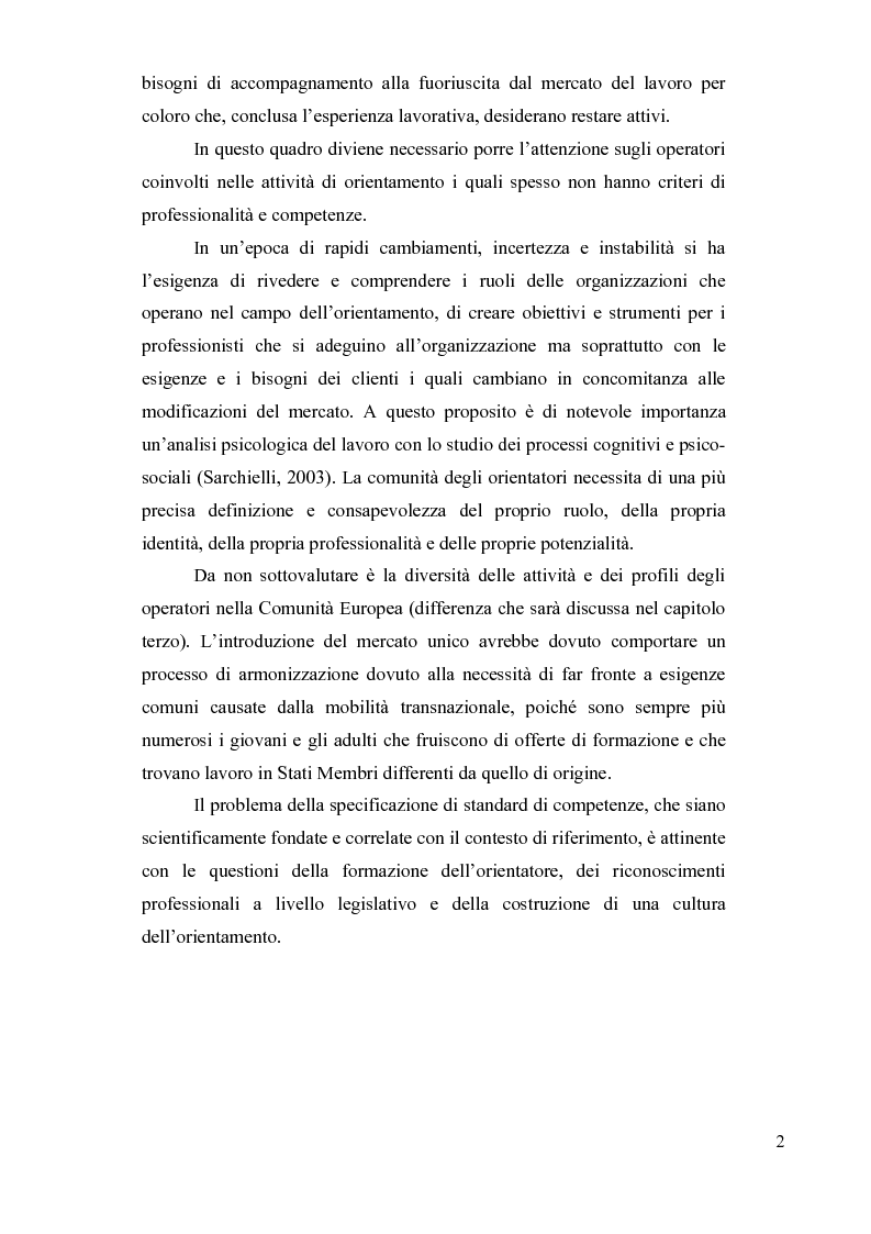 Anteprima della tesi: Bisogni, conoscenze e capacità nella costruzione del profilo professionale degli orientatori. Un'indagine nella regione Marche., Pagina 6