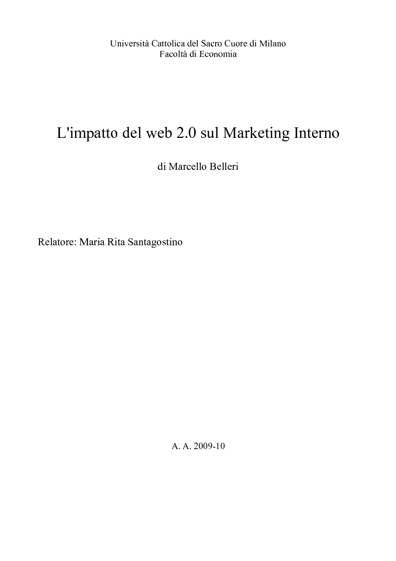 Anteprima della tesi: L'impatto del Web 2.0 sul marketing interno, Pagina 1