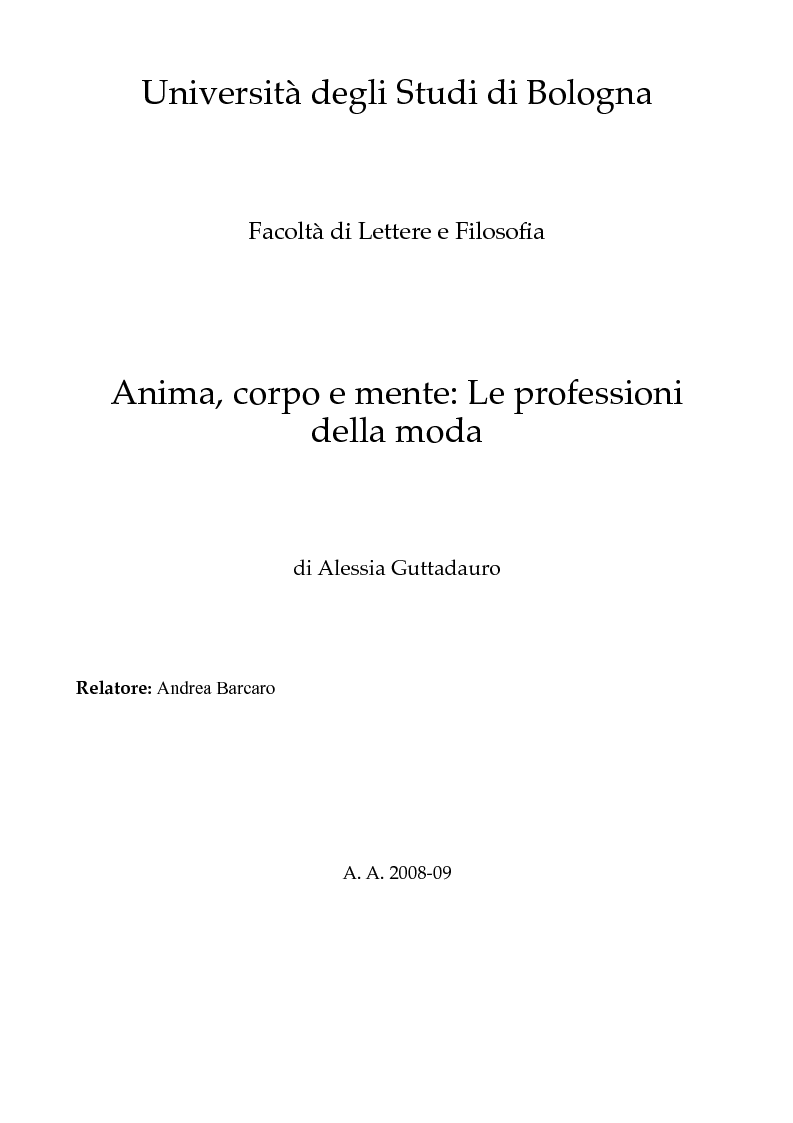Anteprima della tesi: Anima, corpo e mente: Le professioni della moda, Pagina 1
