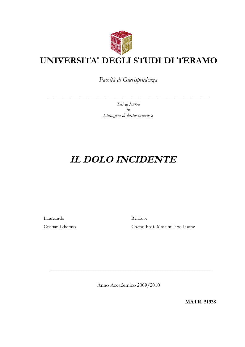 Anteprima della tesi: Il dolo incidente, Pagina 1