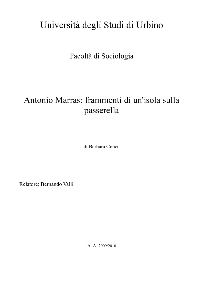 Anteprima della tesi: Antonio Marras: frammenti di un'isola sulla passerella, Pagina 1