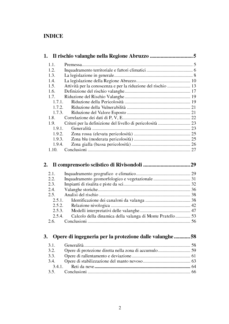 Indice della tesi: La mitigazione del rischio valanghe nel comprensorio sciistico di Rivisondoli (AQ), Pagina 1