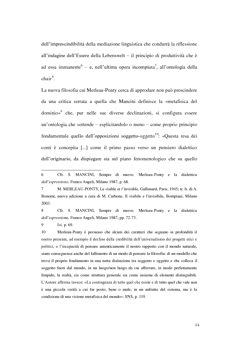 Anteprima della tesi: Il vuoto come rovescio del visibile. Corporeità e linguaggio in Maurice Merleau-Ponty, Pagina 9