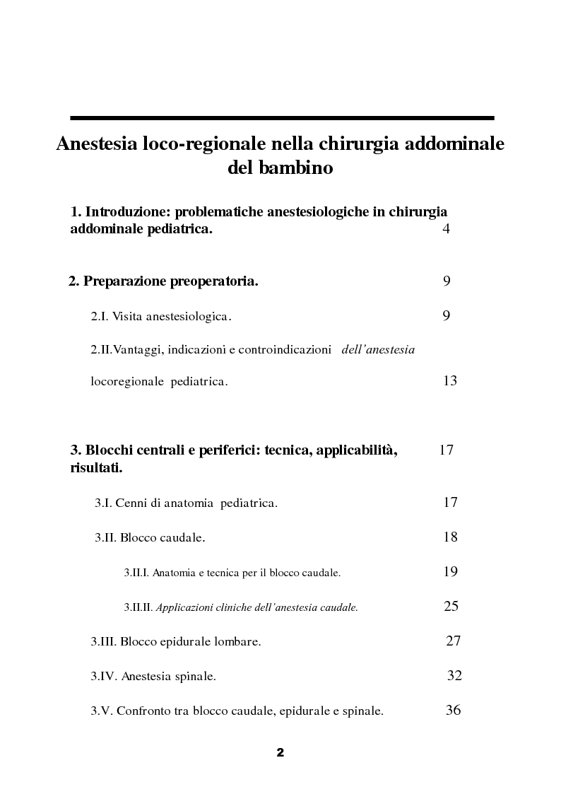 Indice della tesi: Anestesia locoregionale nella chirurgia addominale del bambino, Pagina 1