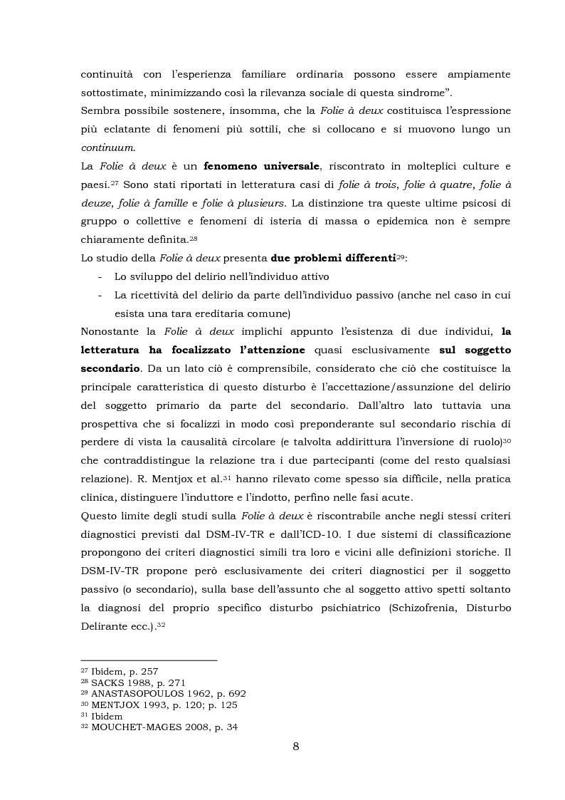 Estratto dalla tesi: Folie à deux: dinamiche intrapsichiche e relazionali