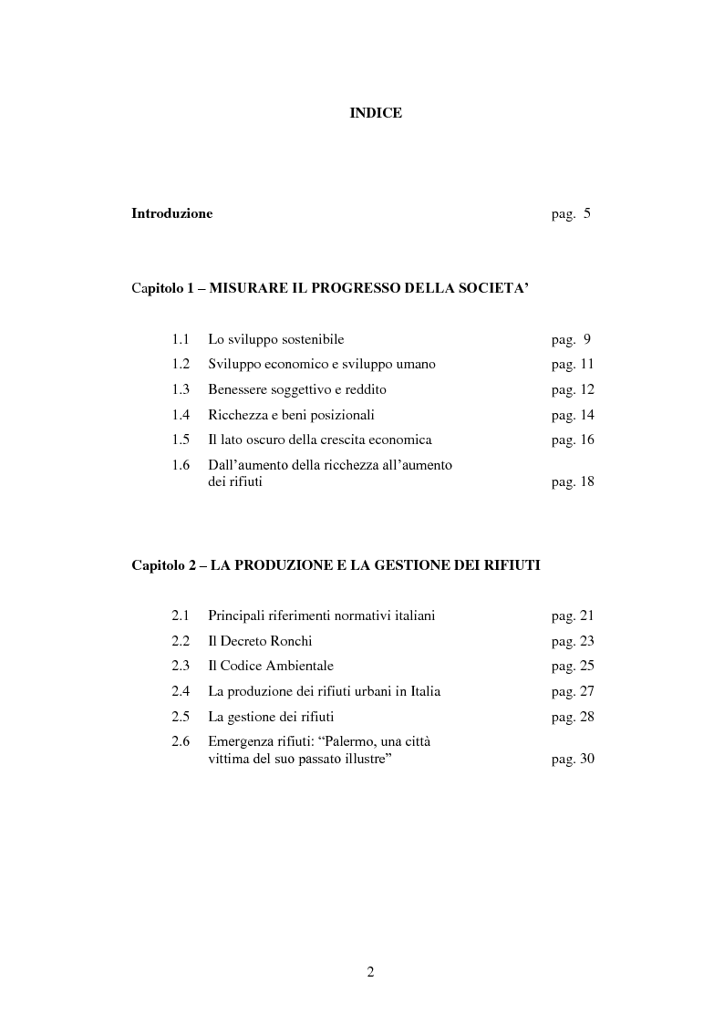 Indice della tesi: Il valore di un rifiuto, Pagina 1