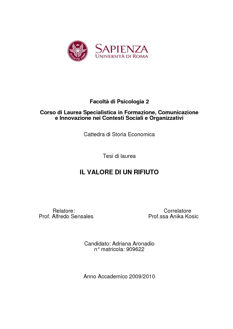 Anteprima della tesi: Il valore di un rifiuto, Pagina 1