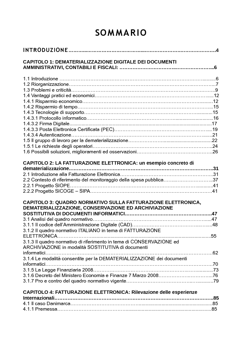 Indice della tesi: Aspetti tecnologici e normativi della dematerializzazione digitale dei documenti. Uso dello standard UBL per la fatturazione elettronica., Pagina 1