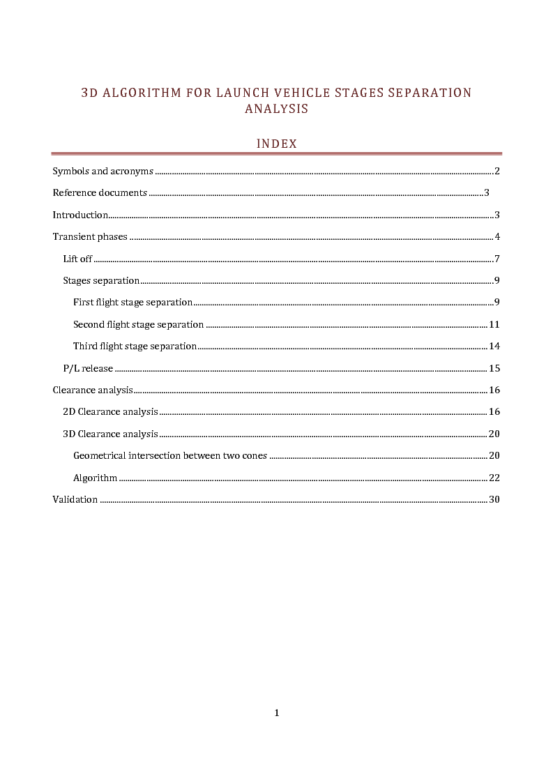 Indice della tesi: 3D algorithm for launch vehicle stages separation analysis, Pagina 1