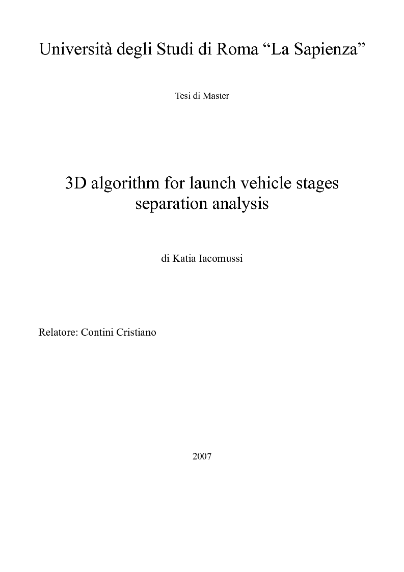 Anteprima della tesi: 3D algorithm for launch vehicle stages separation analysis, Pagina 1