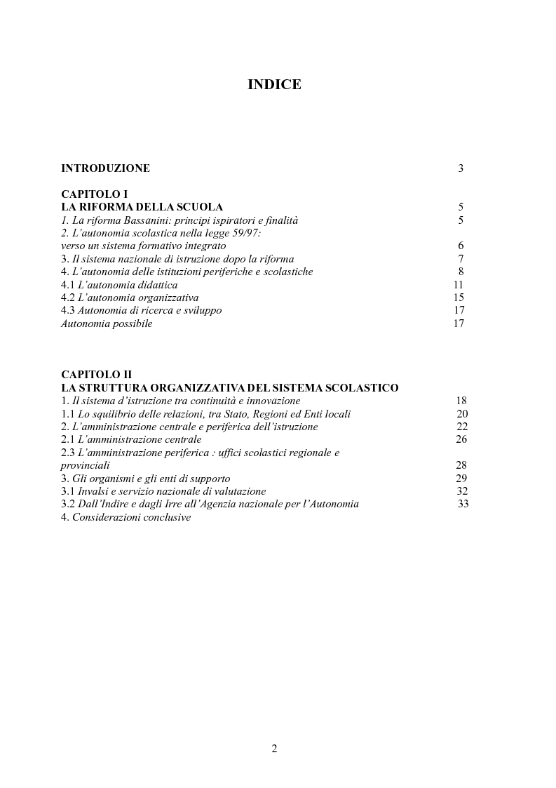 Indice della tesi: L'autonomia delle istituzioni scolastiche, Pagina 1