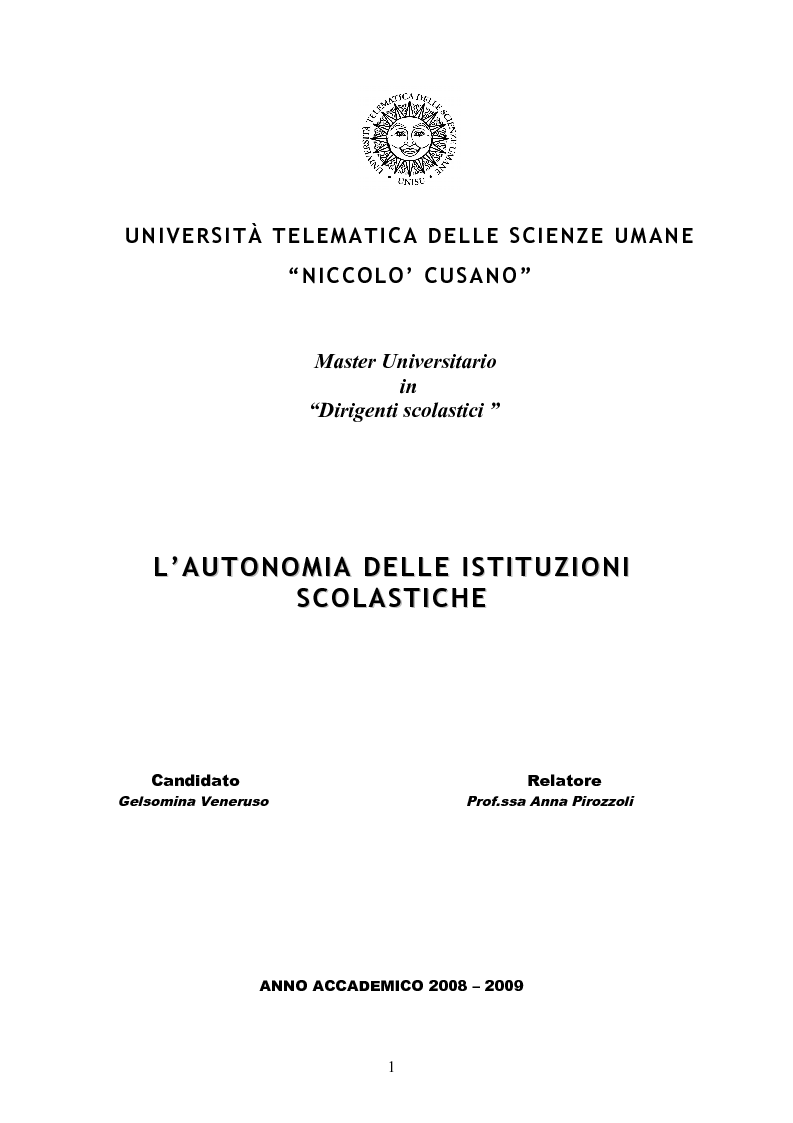 Anteprima della tesi: L'autonomia delle istituzioni scolastiche, Pagina 1