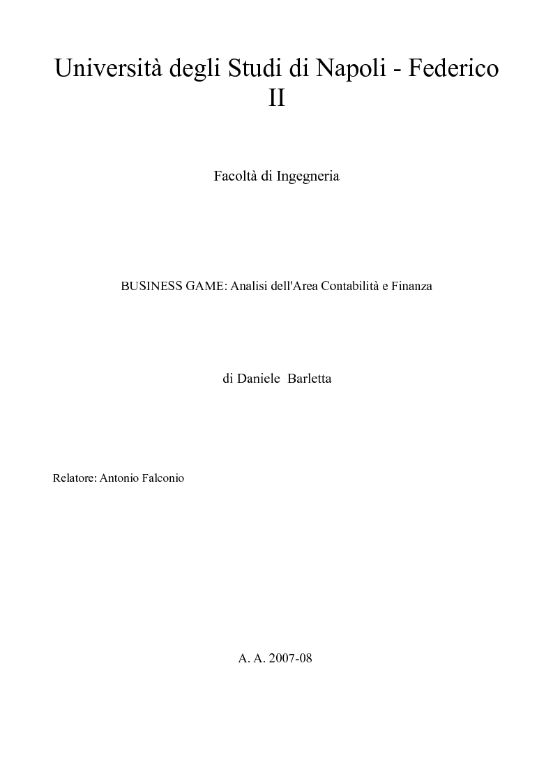 Anteprima della tesi: Business game: analisi dell'area contabilità e finanza, Pagina 1