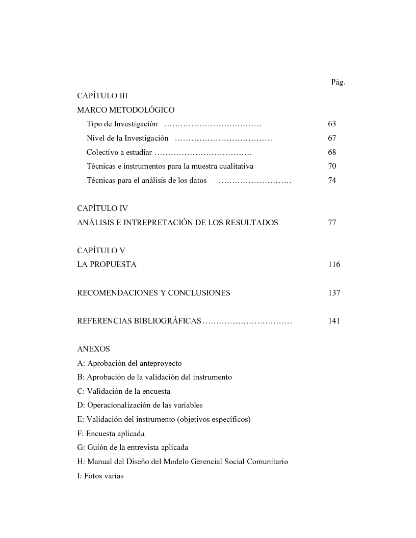 Indice della tesi: Diseño de un Modelo Gerencial Social Comunitario, Pagina 2