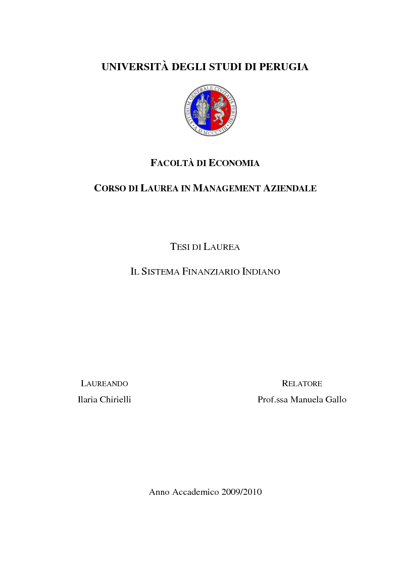 Anteprima della tesi: Il sistema finanziario indiano, Pagina 1