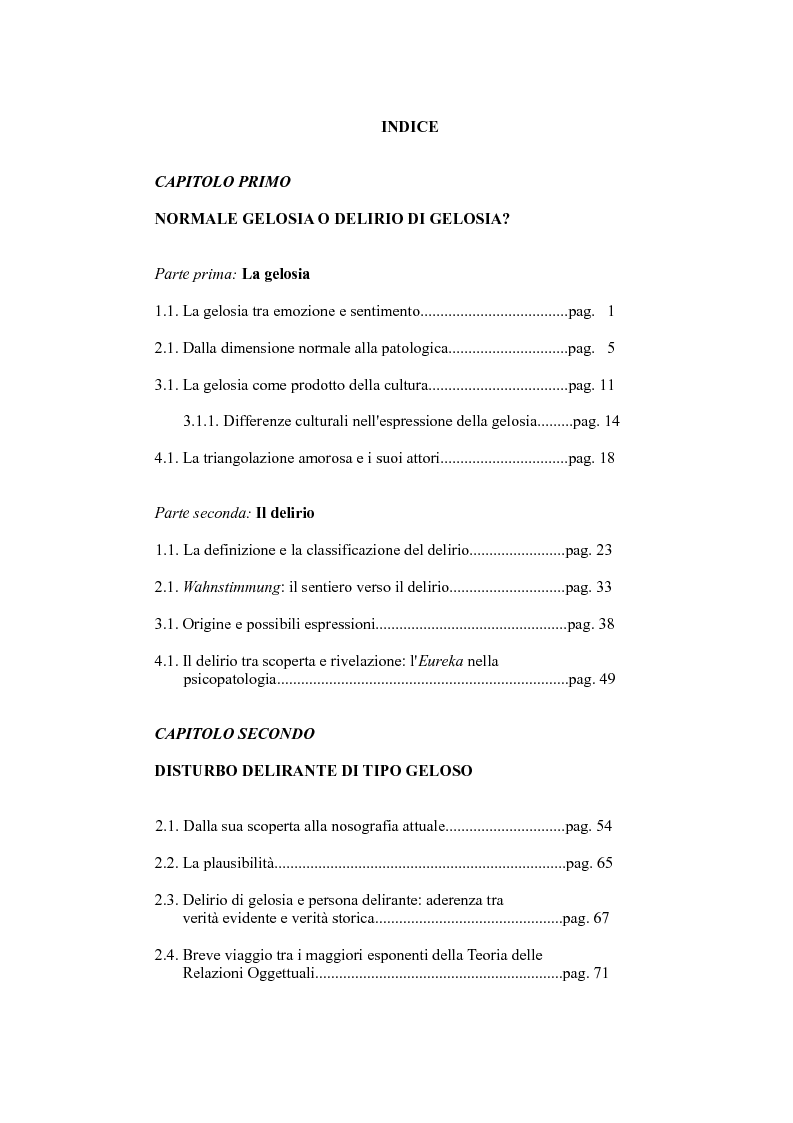 Indice della tesi: Sindrome di Otello: uno sguardo nel labirinto della gelosia, Pagina 1