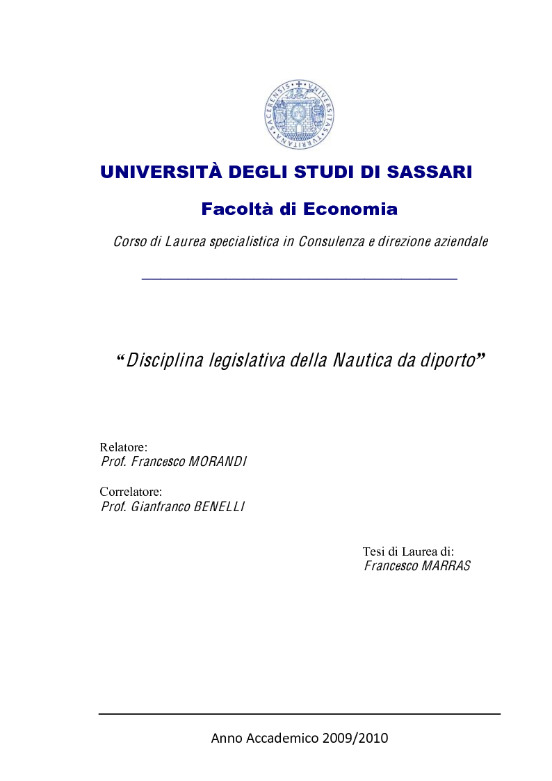 Anteprima della tesi: Disciplina legislativa della nautica da diporto, Pagina 1