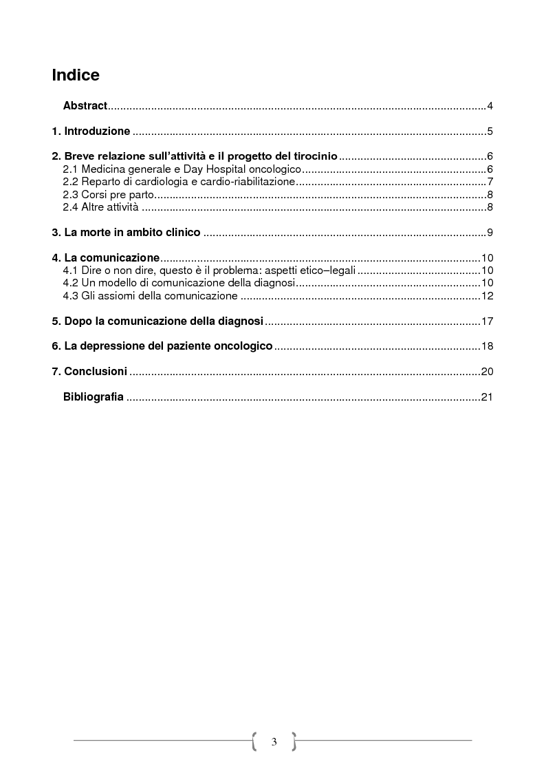Indice della tesi: La comunicazione della diagnosi grave, Pagina 1