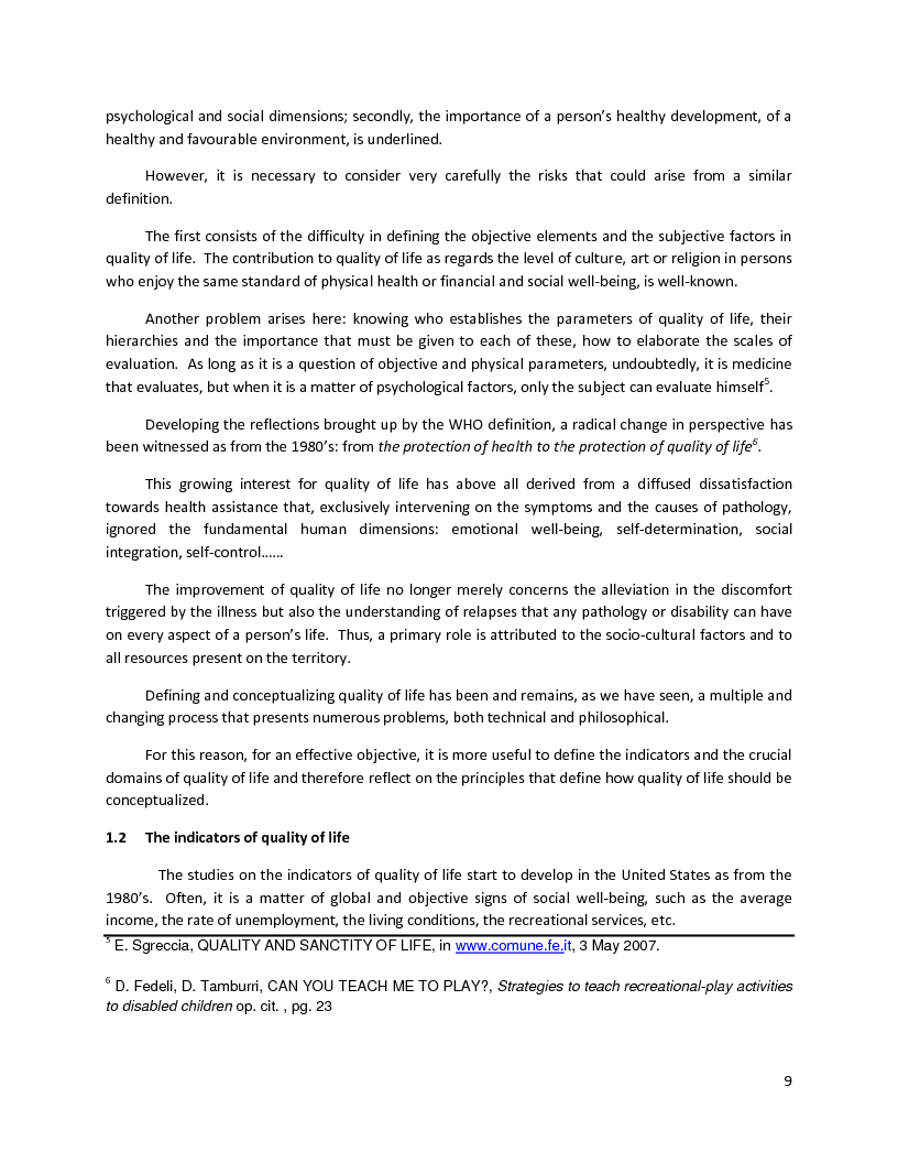 Anteprima della tesi: Quality of Life and Free Time in the Disabled Child – A Play-Area Experience, Pagina 7
