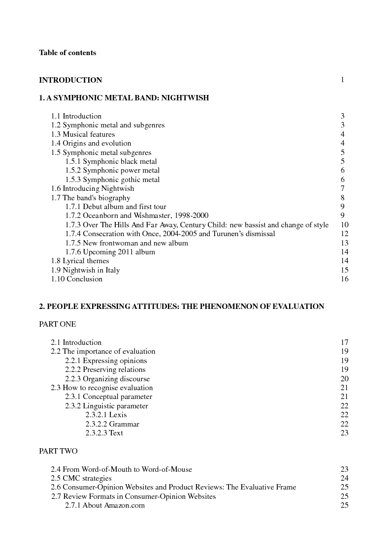 Indice della tesi: Evaluation in Online Music Reviews: How Internauts Convey Their Opinions, Pagina 1