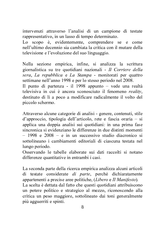 Anteprima della tesi: Dai programmi televisivi alla stampa. Analisi della critica televisiva., Pagina 3