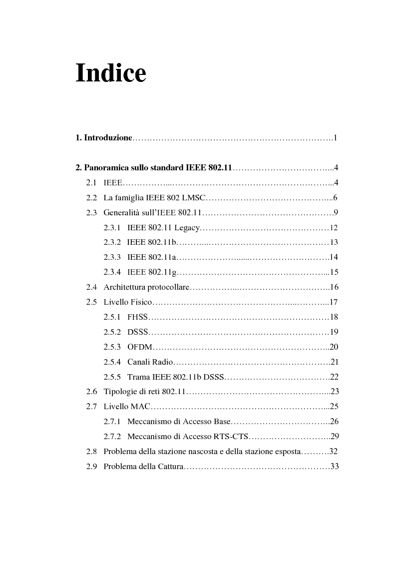 Indice della tesi: Definizione di un Modello di Markov di una rete IEEE 802.11 con canale di Rayleigh tempo-variante., Pagina 1