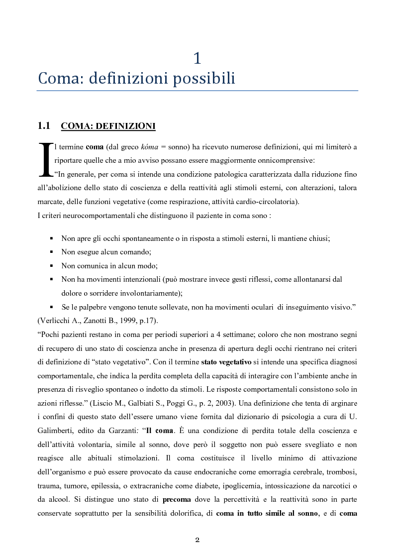 Anteprima della tesi: Il coma conseguente a trauma cranico. Cause, effetti ed esperienze connesse, Pagina 3