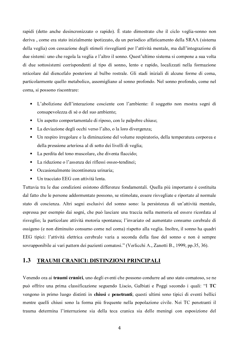 Anteprima della tesi: Il coma conseguente a trauma cranico. Cause, effetti ed esperienze connesse, Pagina 5
