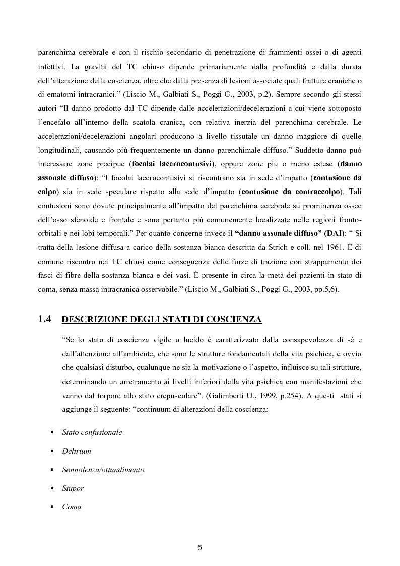 Anteprima della tesi: Il coma conseguente a trauma cranico. Cause, effetti ed esperienze connesse, Pagina 6