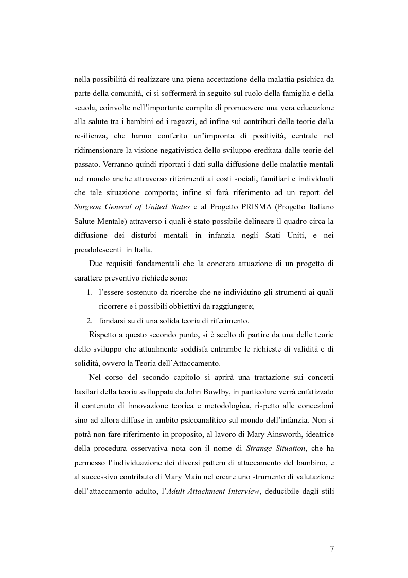 Anteprima della tesi: I contributi della teoria dell'attaccamento alla prevenzione del disagio psichico in età evolutiva, Pagina 3
