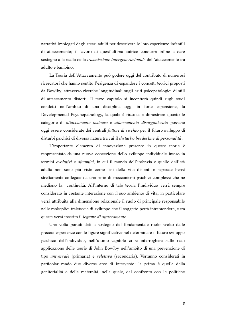 Anteprima della tesi: I contributi della teoria dell'attaccamento alla prevenzione del disagio psichico in età evolutiva, Pagina 4
