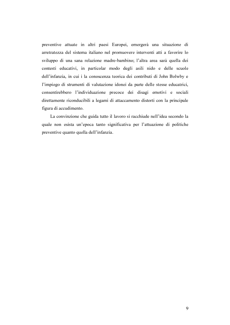 Anteprima della tesi: I contributi della teoria dell'attaccamento alla prevenzione del disagio psichico in età evolutiva, Pagina 5
