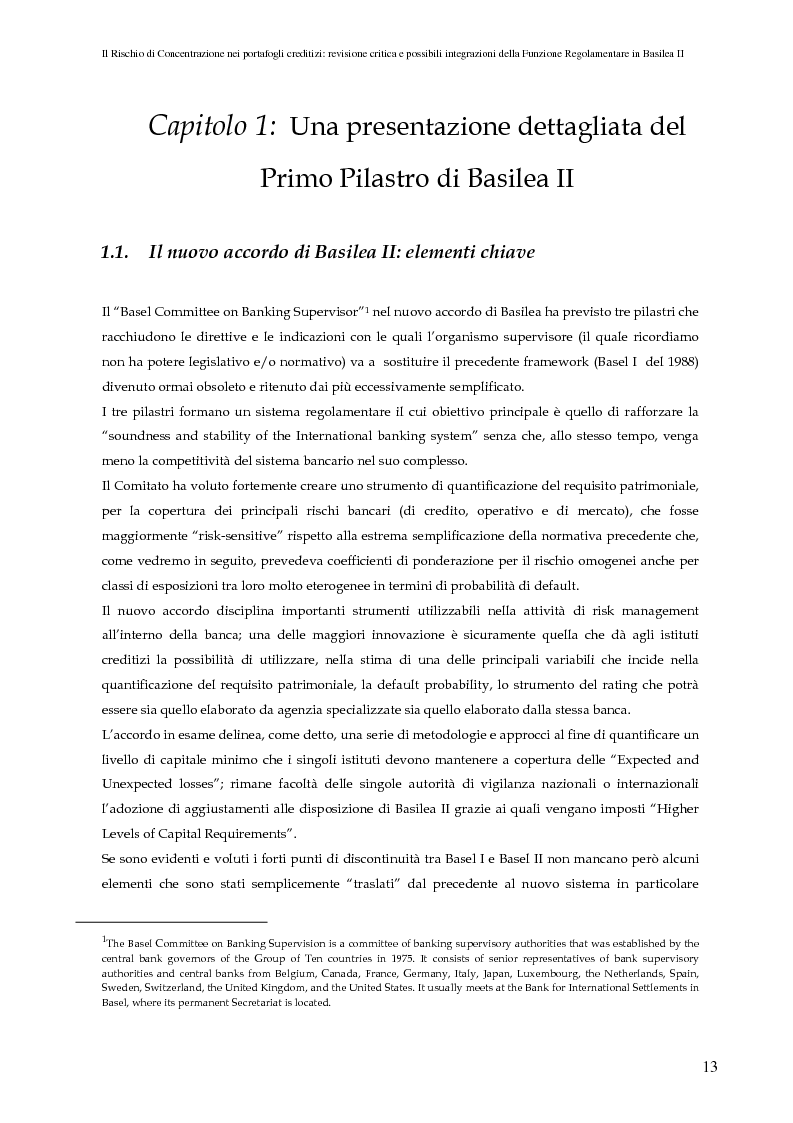 Anteprima della tesi: Il rischio di concentrazione nei portafogli creditizi: revisione critica e possibili integrazioni della funzione regolamentare in Basilea II, Pagina 8