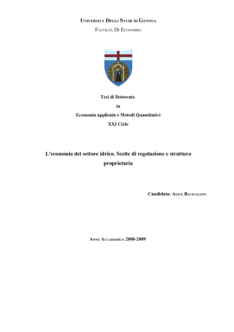 Anteprima della tesi: L'economia del settore idrico. Scelte di regolazione e struttura proprietaria, Pagina 1