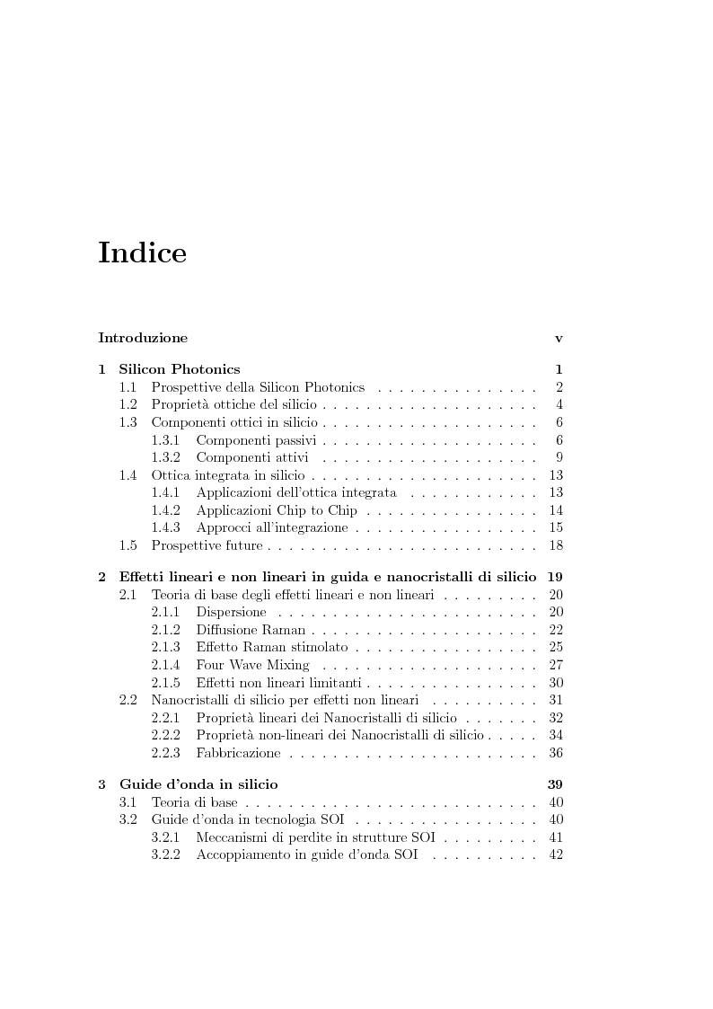 Indice della tesi: Effetti non lineari in guide d'onda SLOT con nanocristalli di silicio, Pagina 1