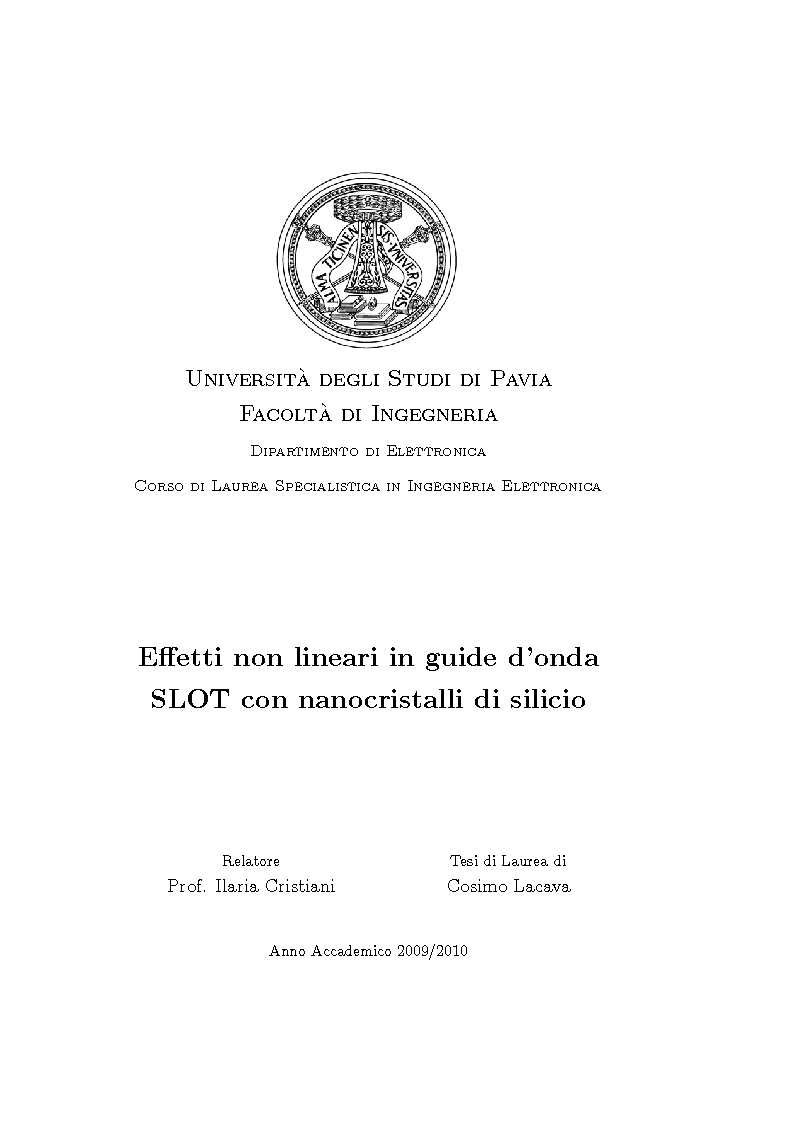 Anteprima della tesi: Effetti non lineari in guide d'onda SLOT con nanocristalli di silicio, Pagina 1