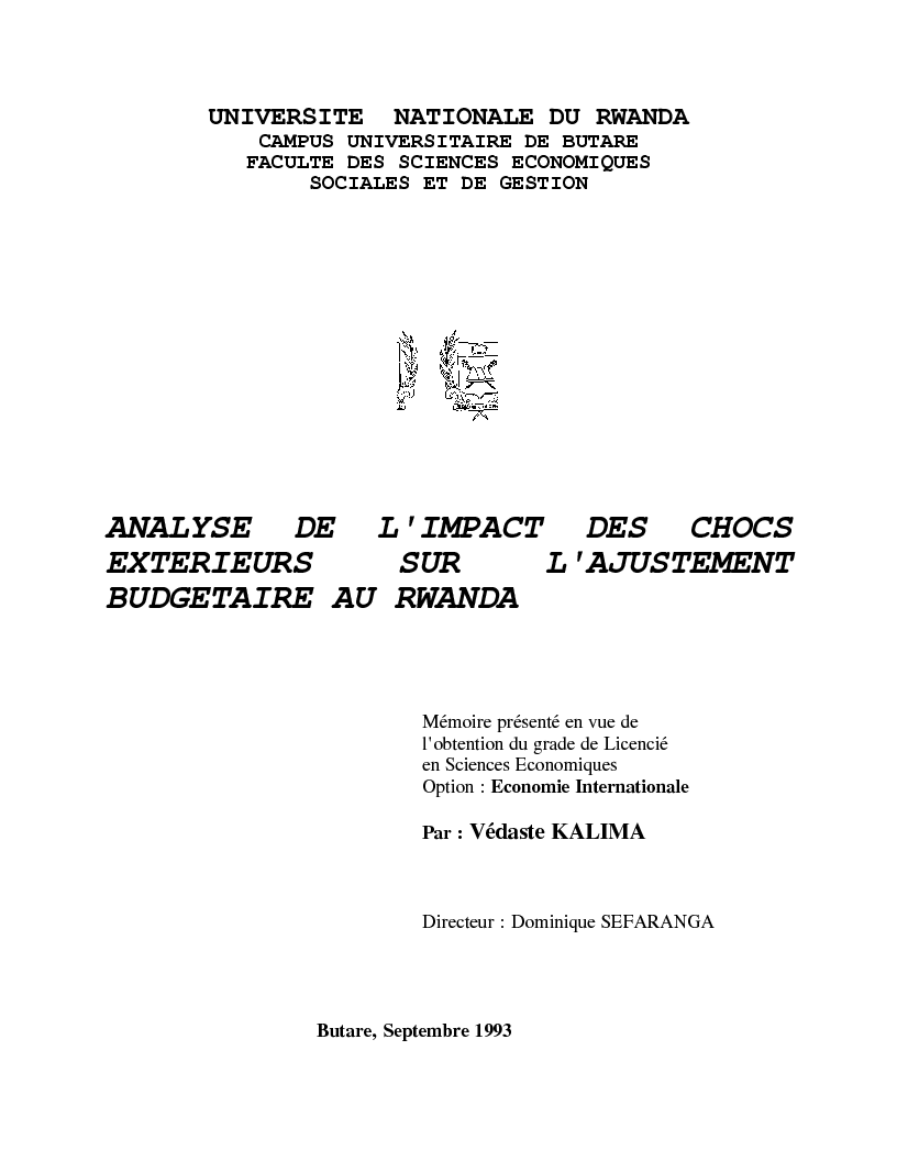 Anteprima della tesi: Analyse de l'impact des chocs exterieurs sur l'ajustement budgetaire au Rwanda, Pagina 1