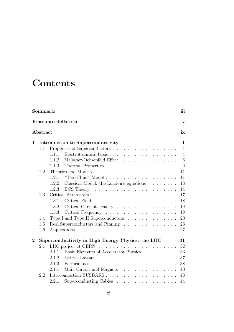 Indice della tesi: Numerical Analysis of the Electrical Interconnections Between LHC Superconducting Magnets, Pagina 1