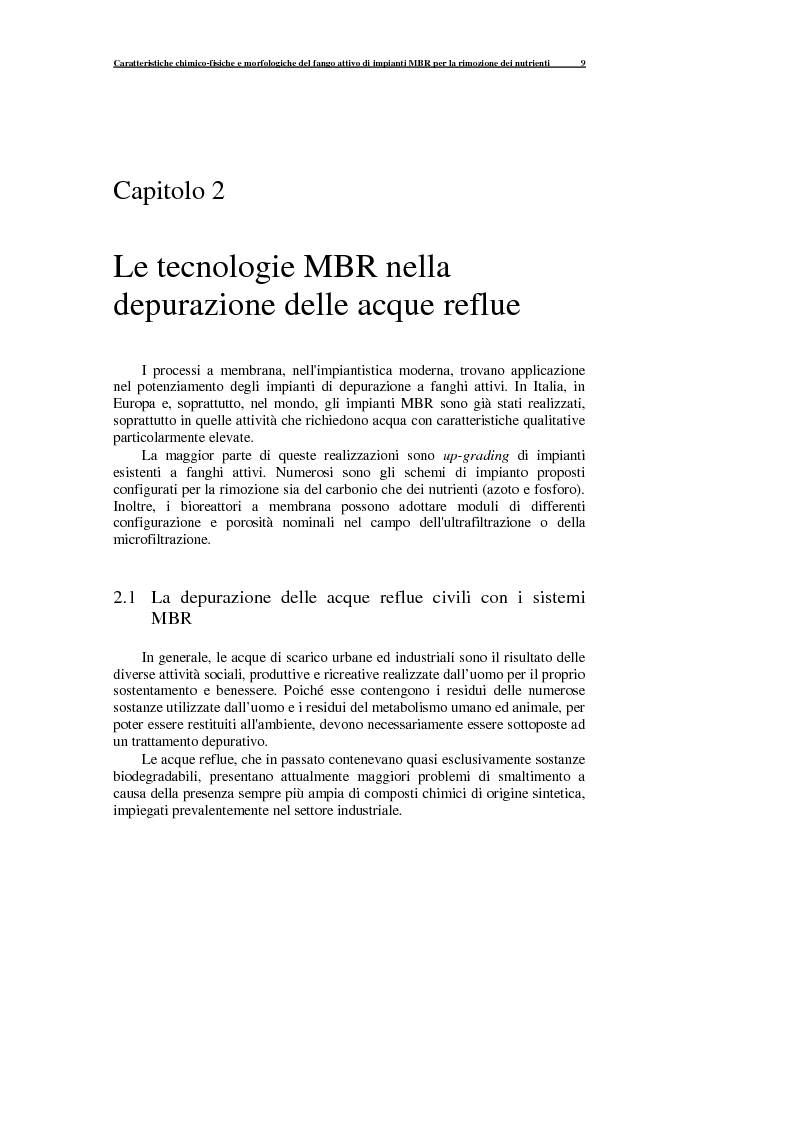 Anteprima della tesi: Caratteristiche chimico-fisiche e morfologiche del fango attivo di impianti MBR per la rimozione dei nutrienti, Pagina 10