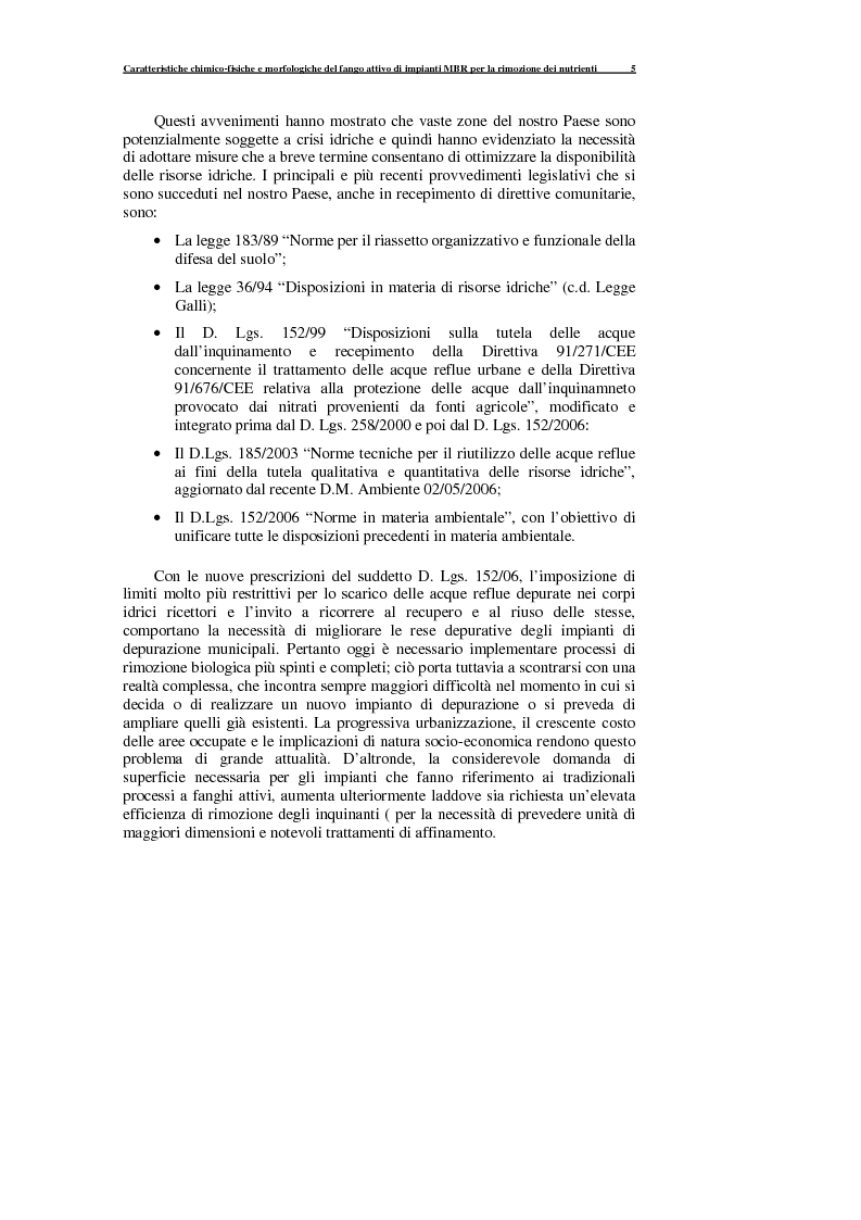 Anteprima della tesi: Caratteristiche chimico-fisiche e morfologiche del fango attivo di impianti MBR per la rimozione dei nutrienti, Pagina 6