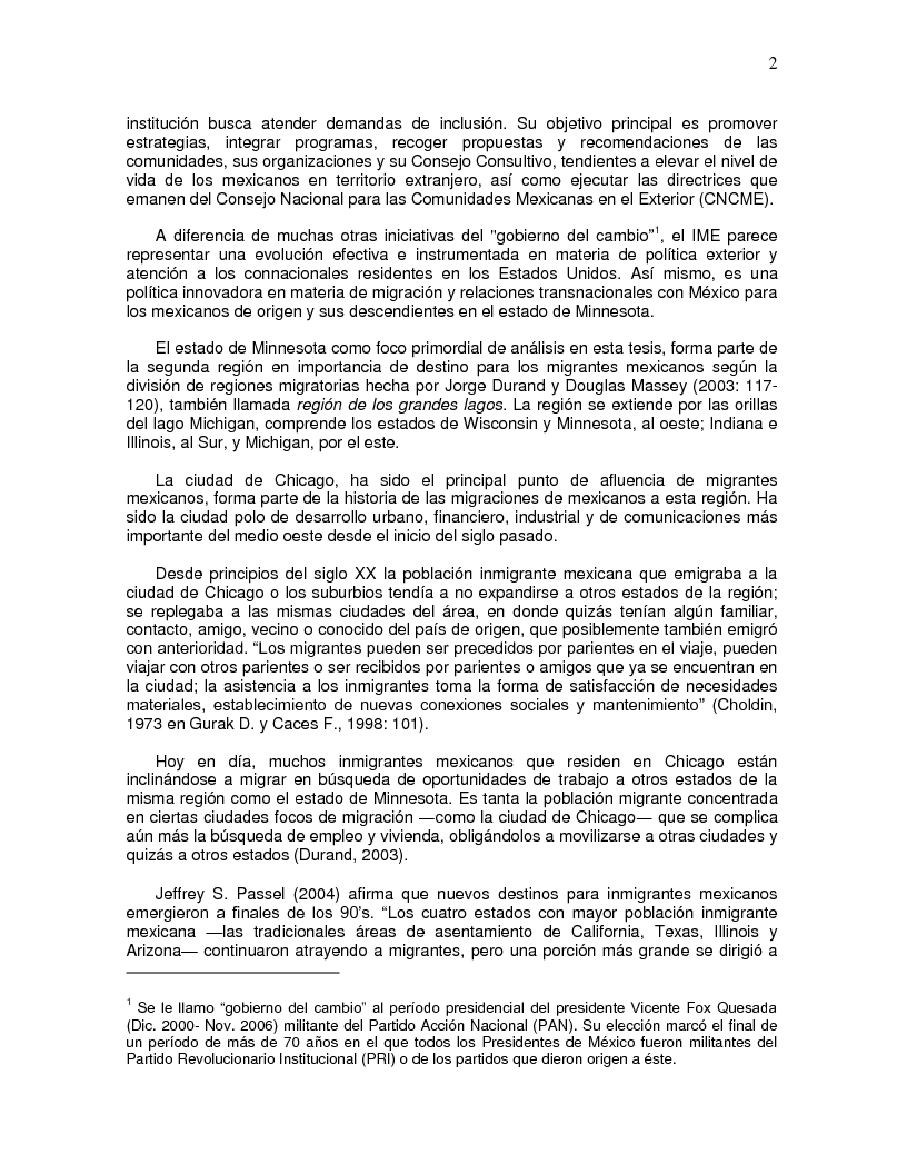 Anteprima della tesi: Las actividades del Instituto de los Mexicanos en el Exterior en Minnesota: Aciertos y Desaciertos, percepciones de migrantes, Pagina 3