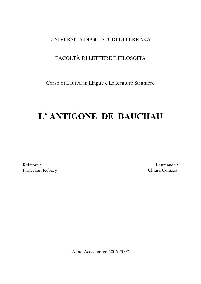 Anteprima della tesi: L'Antigone de Bauchau, Pagina 1