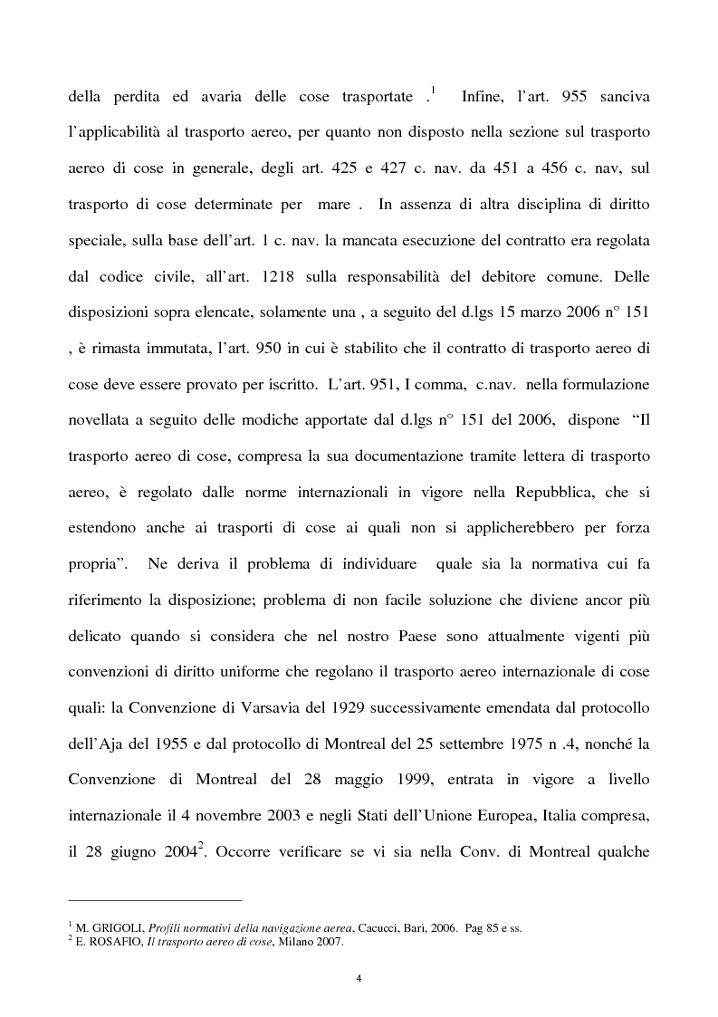 Anteprima della tesi: La disciplina della responsabilità del vettore aereo nel trasporto di cose, Pagina 3