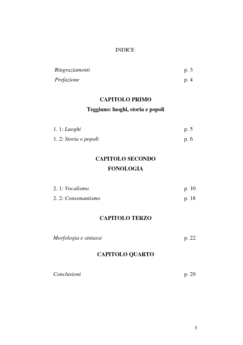 Indice della tesi: Il dialetto di Teggiano, Pagina 1