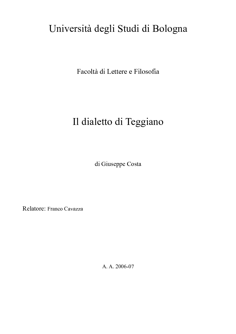 Anteprima della tesi: Il dialetto di Teggiano, Pagina 1
