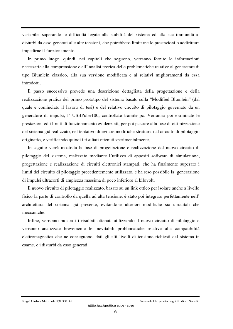 Anteprima della tesi: Progetto e realizzazione del circuito di pilotaggio di un generatore di impulsi ultracorti ad alta tensione di tipo Blumlein per studi biologici, Pagina 7