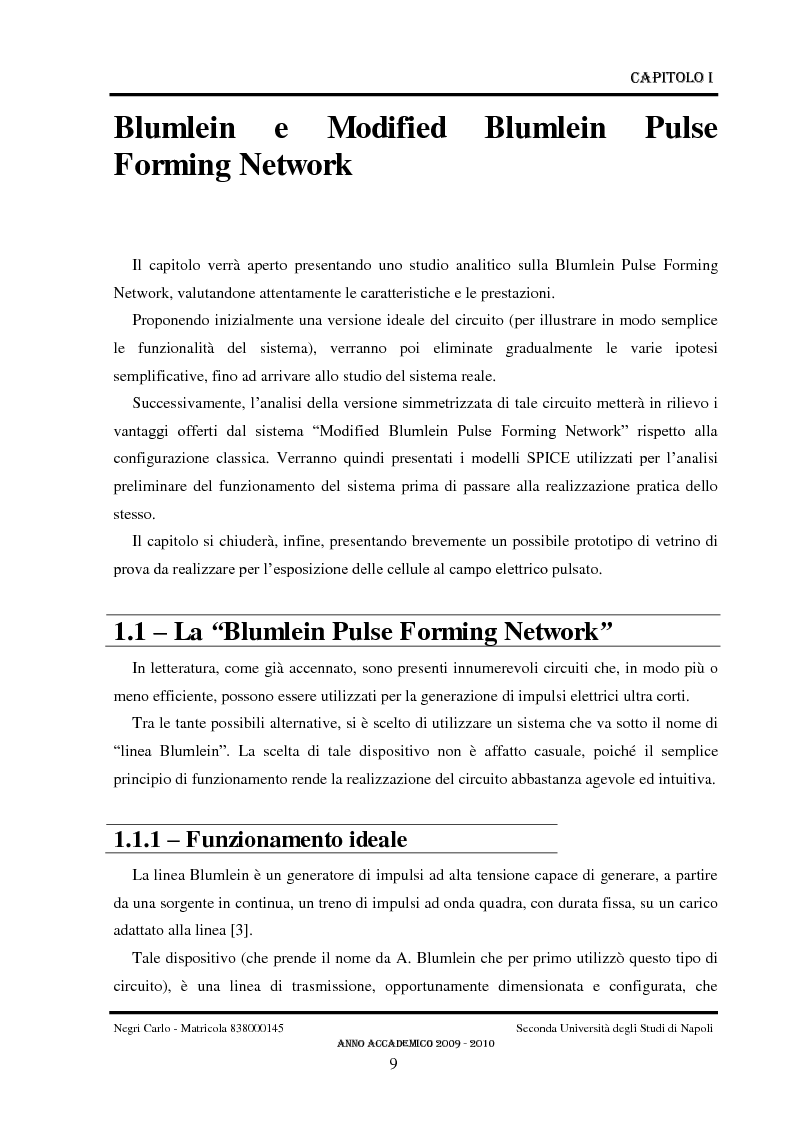 Anteprima della tesi: Progetto e realizzazione del circuito di pilotaggio di un generatore di impulsi ultracorti ad alta tensione di tipo Blumlein per studi biologici, Pagina 9