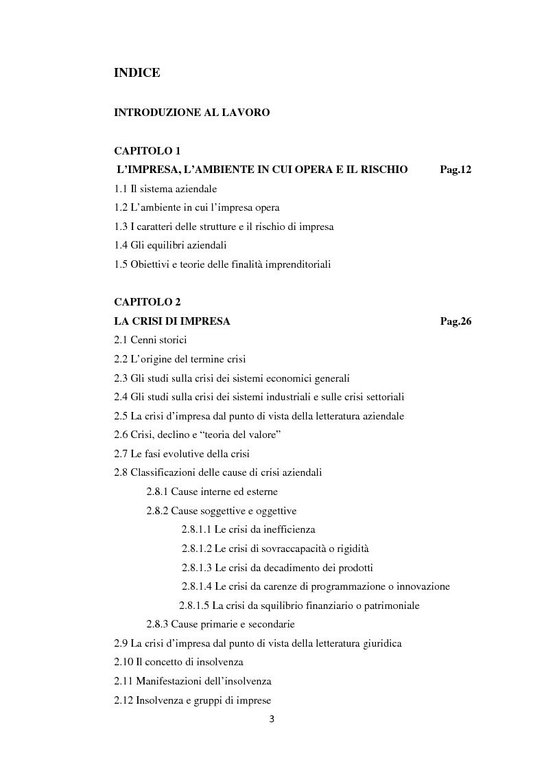 Indice della tesi: Crisi e ristrutturazione aziendale: analisi studio e ricerca del servizio di temporary management all'interno della fase di esecuzione delle oeprazioni di turnaround aziendale., Pagina 1