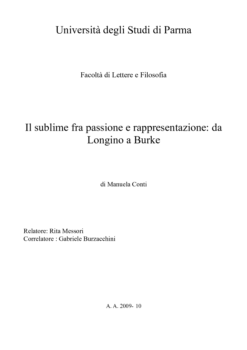 Anteprima della tesi: Il sublime fra passione e rappresentazione: da Longino a Burke, Pagina 1