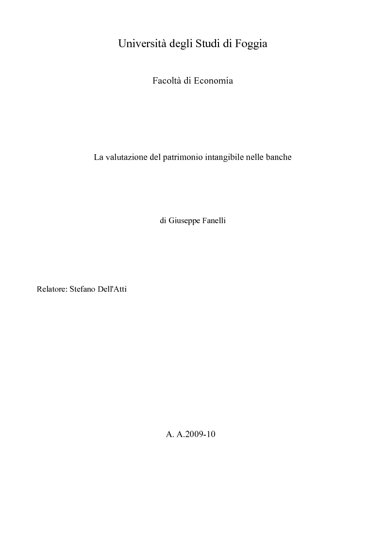 Anteprima della tesi: La valutazione del patrimonio intangibile nelle banche, Pagina 1
